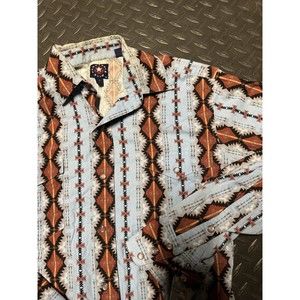 Vintage Panhandle Slim Shirt Mens SMALL blue/brow Button Up Aztec Western Cotton